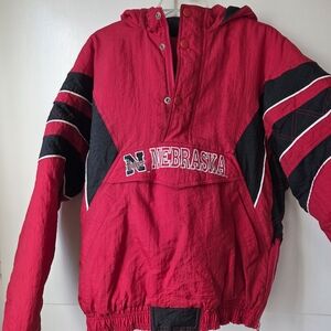 Vintage 90s Starter Puffer Jacket Nebraska Corn Huskers Pullover Zip Size XL
